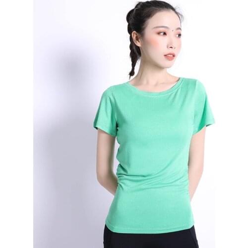 Summer Yoga Clothes Tops Slim Sports Short-Sleeve T-shirt for Women Quick-Drying Fitness Running Slim Training Solid Color Train