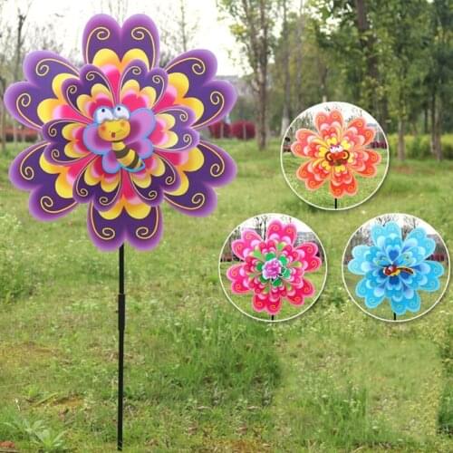 Windmill Garden Decoration Double Layer Flower Windmill Wind Spinner Pinwheel Kids Toys Yard Garden Garden Wind Spinner