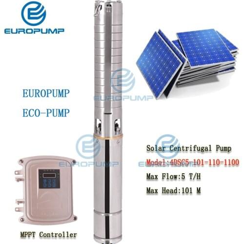 EUROPUMP MODEL(4DSC5-101-110-1100) Solar Pump MPPT Controller SS304 Impeller Borehole 110V 1.5HP 1100W Max Head 101m, Flow 5T/H