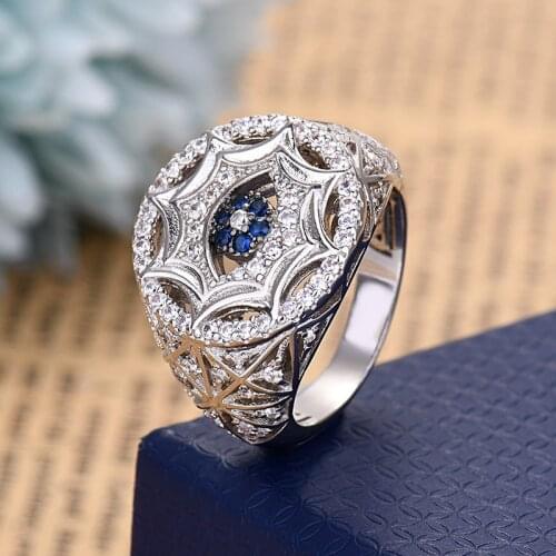 Fashion Punk Cubic Zirconia Round Blue Eyes Finger Rings For Women Luxury Cz Stone Party Jewelry Accesorios Mujer Zk30