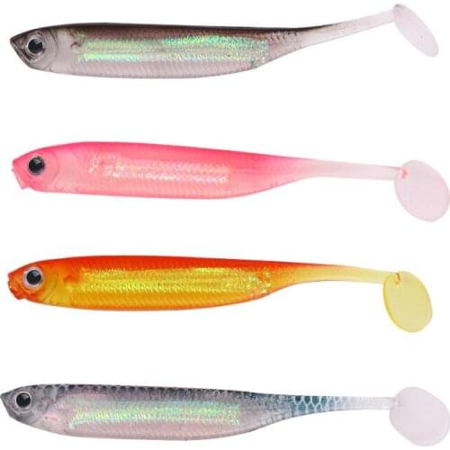 5Pcs/Bag Rainbow Color Fishing Soft Bait 7cm/14g T Tail Wobblers Fish Lures Sequin Fishing Goods Silicone Spinner Bait Swimbait
