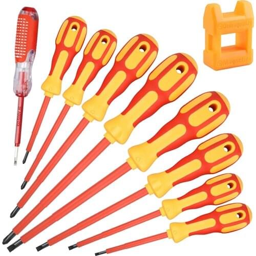 9 Piece 1000V Insulated Electrician Screwdrivers Set with Magnetic Tips and 1 Test Pen Electrical Screwdriver Set CNIM Hot