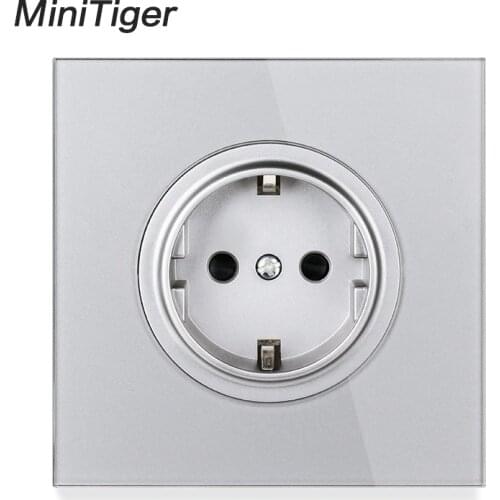 Minitiger 2020 New Arrival Gray Crystal Glass Panel 16A EU Standard Wall Power Socket Outlet Grounded With Child Protective Lock
