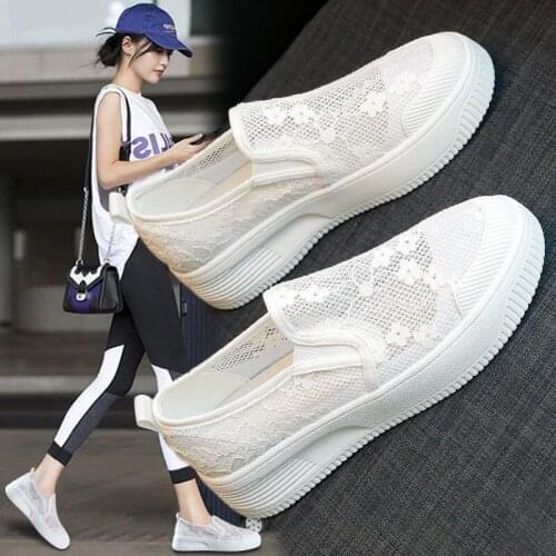 Summer New Casual Shoes Fashion A pedal Lace Mesh Breathable Elastic Band Shallow Cover Heel Flat With High Quality Thick Bottom