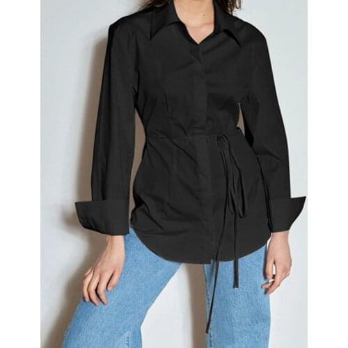 2021 Summer Autumn New Sexy Back Long Sleeve Shirt Solid Color Single-breasted Slim Shirt Casual Turn Down Collar Shirts Tops