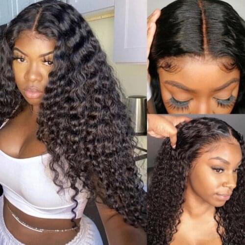 RXY 250% Density Deep Wave Frontal Wig 360 Lace Frontal Wig 360 Full Lace Wig Human Hair Pre Plucked Curly Human Hair Wig Remy