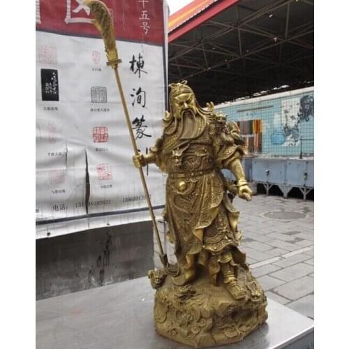 Song voge gem S1477 China Folk famous Brass Copper Nine Dragon Hold Sword Guan Gong warrior Statue