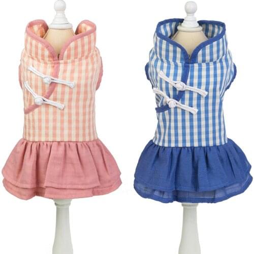 Dogs Dresses Clothing for Dogs Summer Grid Cotton Skirts Chihuahua Costume Pet Vest Shirt China Style vestidos para perros