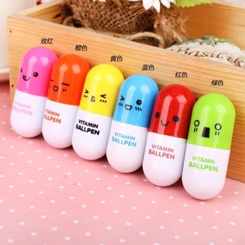 QSHOIC 100pcs/lot cute expression retractable pills ballpoint capsule pen telescopic pen gifts wholesale gift capsule pen