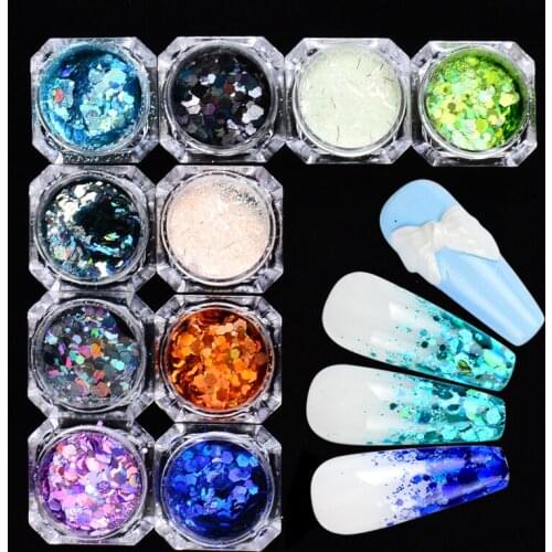 WUF 1 PC Hexagon Sparkles Nail Glitter Mix Size Nail Art Powder Sequins Flakes Mermaid Holographic Decorations