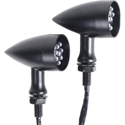 2Pcs Retro Motorcycle Turn Signal Light LED Brake Amber Light Blinkers Flashers for Honda Suzuki Cafe Racer Black