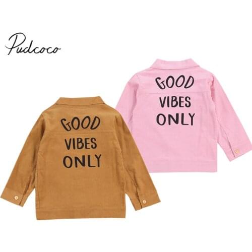 Spring Autumn Kids Girls Corduroy Jackets Fashion Letter Print Coat Long Sleeve Lapel Top for Children Baby Girls Jackets Coats