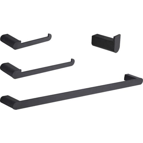 4-Piece Towel Rack Aluminum Bathroom Accessory Towel Ring Wall Mount Toilet Paper Holder Towel Holder Robe Hook Matte Black