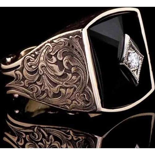 Vintage Luxury Russian Man Big Ring Exquisitely Carved Rose Gold Color Ring Birthday Anniversary Gift