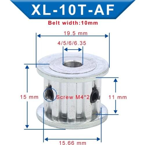 XL-10T Timing Pulley Inner Bore 4/5/6/6.35 mm Aluminum Material Pulley Wheel AF shape Slot Width 11 mm For XL-10mm Timing Belt