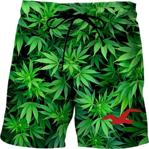 Funny Natural Green maple Leaves Print 3D casual shorts Cool Men/Women Summer beach pants swimwear men shorts bermudas short