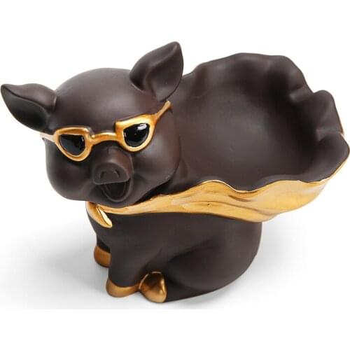 Fun sunglasses pig ceramic tabletop decorative ashtray Personality cartoon pig ashtray