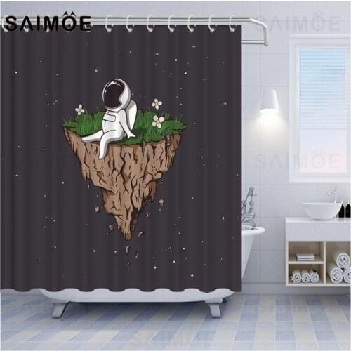 Astronaut Galaxy Shower Curtain Moon Stars Bath Curtain Black Waterproof Fabric Unicorn Curtains For Bathroom Decor With Hooks