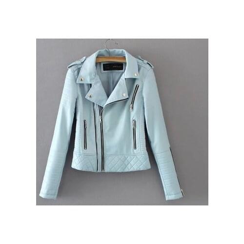 2020 New Fashion Women Soft Faux Leather PU Jackets and Coats Lady Motorcyle Zippers Biker Black Spliced Street Outerwear