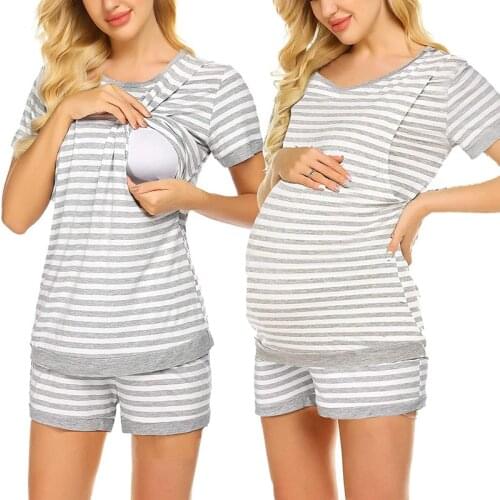 Womens Pajama Set Short Sleeve Sleepwear Breastfeeding Maternity Clothes Pregnancy Shorts Chemise De Nuit Femme Enceinte