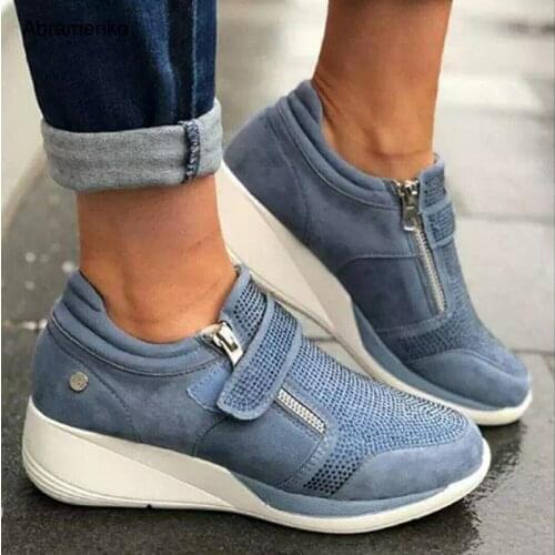 Shoes For Womens Casual Sneaker Bling Women Rhinestone Shoes Thick Bottom Internal increase Wedges Black Shoes Plus Size 35-43