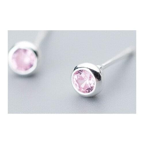 925 Sterling Silver Crystal Pink Blue Stud Earrings For Women Prevent Allergy Brincos pendientes mujer moda 2018 A107