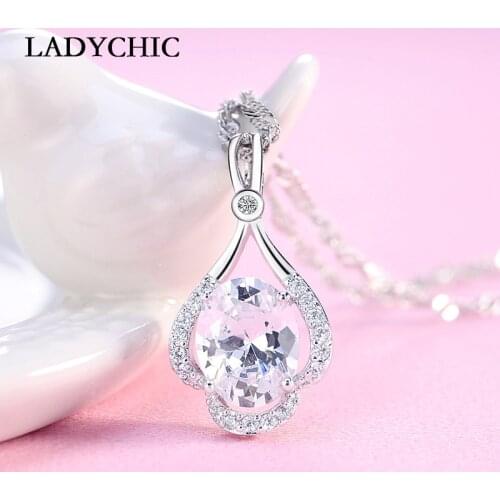 LADYCHIC Romantic Oval AAA Big Cubic Zircon Pendant Necklace for Women Trendy Fashion Party New Year Gift for Girls LN1024