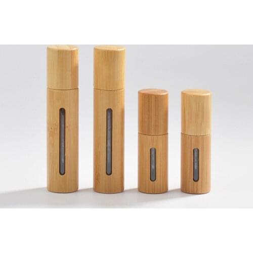 10pcs 10ml Roll on Clear Glass Bottles with Hollow Window Bamboo Shell Stainless Steel Roller Ball Boxes