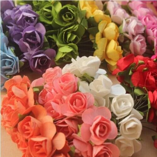 12 colors Mulberry Paper Flower Bouquet wire stem Scrapbooking artificial rose flowers for Decoration