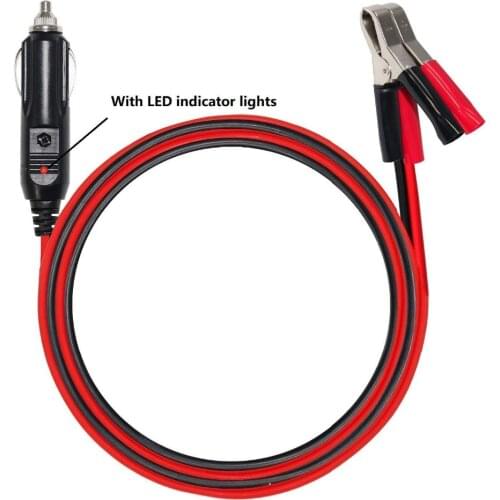 12VoltBattery Charge Cable with Cigarette Lighter Male Plug, Electrical Clip-on 16 AWG Heavy Duty Extension Cord, Fuse 10A
