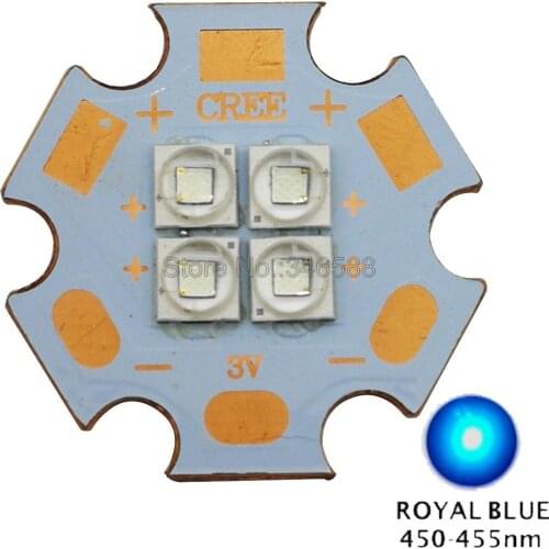 12W Cree XPE2 XP-E2 Royal Blue 450NM - 455NM 3V 6V 12V High Power 4-Chip Intergrated LED Lamp Lights for DIY Coral Plant Grow