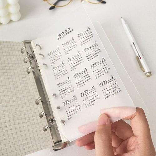 2022 Calendar Notebook Paging Separator A5/A6 Index Divider Plastic Calendar Ring Binder Stationery Loose-leaf Supplies