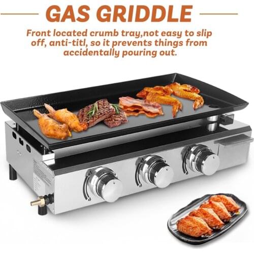 3 Burners LPG Gas Teppanyaki Gas Griddle Plancha Outdoor BBQ Tools Camping Cooking Machine Household Commercial Easy cleaning