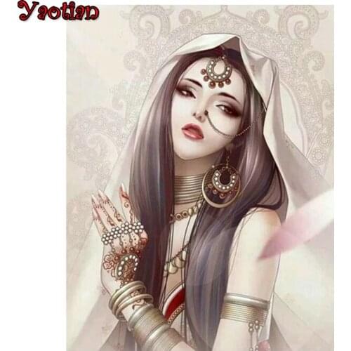 Diamond Embroidery Indian Beautiful Girl Jewelry 5D Diamond Painting Full Square Drill Diamond Mosaic Puzzle Home Decoration