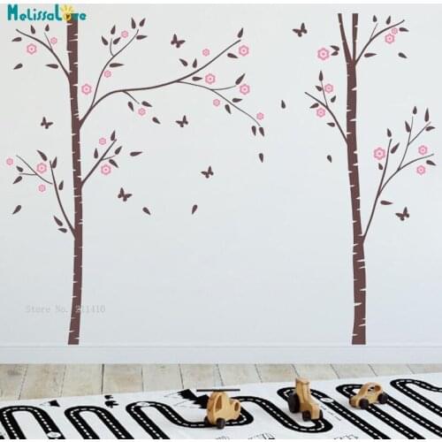 Birch Trees For Nursery Room With Butterflies Wall Stickers Kids Living Room Decor Art DecalIsland Murals Vinyl YT5925