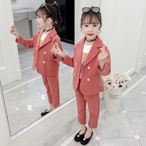 Girls Blazer Suits Set Suit + Pants 2pcs 2019 Kid Girl Wedding Party Solid Clothing Set 2 to 13 Years