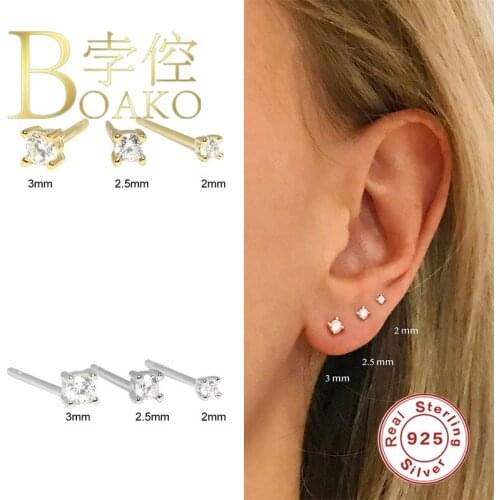 BOAKO Stud Earrings 925 Sterling Silver Stud Earrings For Women Zircon Earrings Set Cartilage Aretes Earings Jewelry Pendientes