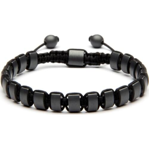 Unisex Cube Cut Matte Hematite Stone Natural Stone Makrome Bracelet