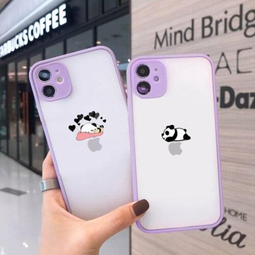 Panda Cat Dinosaur fashion Phone Case For iPhone 12 11 Mini Pro XR XS Max 7 8 Plus X Matte transparent Purple Back Cover