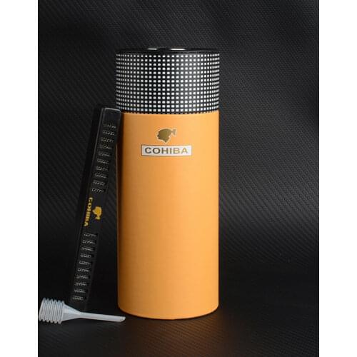 High-end Portable Cedar Wood Lined Cigar Humidor Cow Leather Travel Case Cigar Tube