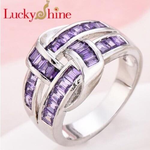 Florid Classic Squre Fire Full Purple Cubic Zirconia Silver Rings Wedding Rings for Women Party Holiday Christmas Gifts
