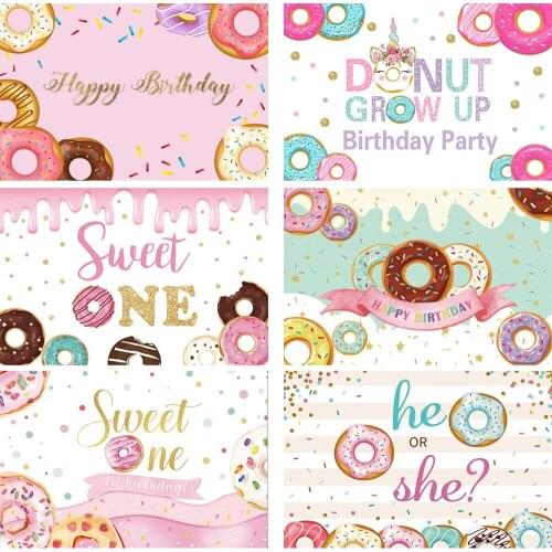 Birthday Photophone Pink Candy Donut Lollipop Sweet One Party Photography Backdrops Photo Backgrounds Newborn Photozone
