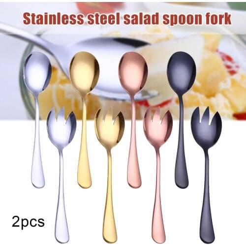 2 PCS Stainless Steel Salad Spoon Set 2-in-1 Salad Fork 19.7*4.7cm Multi-color TBS Cutlery for Fruit Noodles Vegetables M56