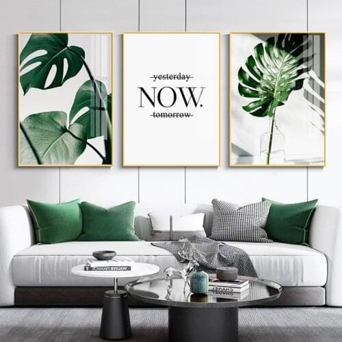 3 Pieces Green Leaves Scandinavian Poster Quotes Canvas Painting Nordic Wall Art Decor Pictures for Living Room Home Decoration