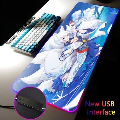 RGB Mouse Pad USB Hub Anime Fox Girl Azur Lane MousePad Four USB Docking Dock Typec Interface Multi-interface Desk Mat Carpets