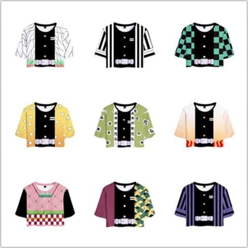 Anime Demon Slayer Ghost Blade Character Crop Top T Shirt Cosplay 3D Print Sweet Sexy Short Short T-shirt Streetwear Tee Tops