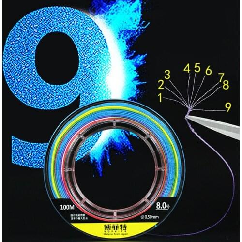 100m Super Strong Tension 9 Strands Braided Fishing Line High Quality PE Raw Line Wear Resistant Fishing Thread for Carp Fishing