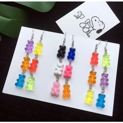 Fashion Dangle Drop Earrings for Women Girl Lovely Cartoon Animal Bear Earring Candy Color Resin Bear Pendant Jewelry Party Gift