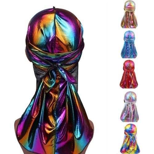 Men/Women Silk Laser Polyester Bandana Hat Durag Rag Tail Headwrap Headwear Gift