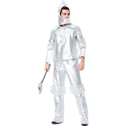 Halloween Costume Man Carnival Party The Wizard of Oz in the Emerald City The Iron Man Cosplay Stage Costumes Sliver Clothes Set
